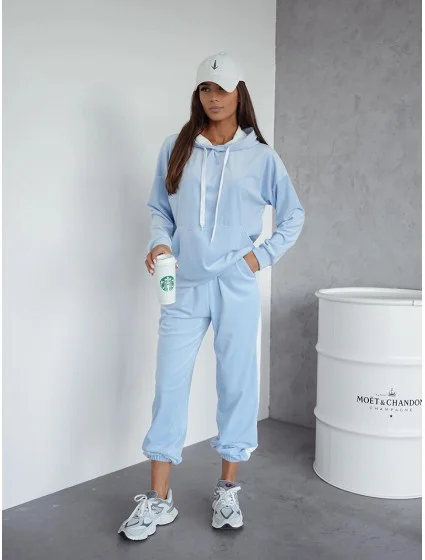 Světle modrý dámský velurový teplákový komplet s lampasy model 20980113 - Moon