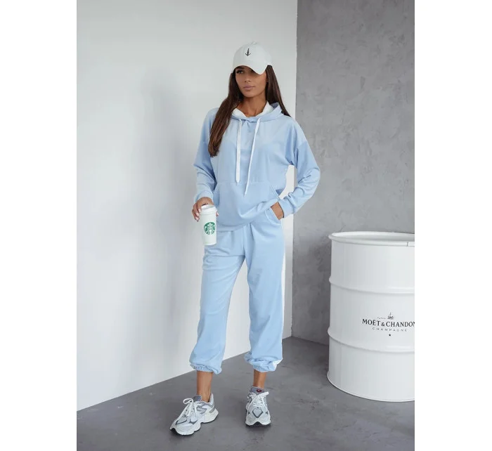 Světle modrý dámský velurový teplákový komplet s lampasy model 20980113 - Moon