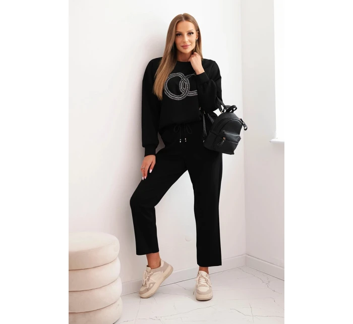 Dámský komplet z viskózy s ozdobným motivem a kalhotami černá Dámský komplet z viskózy s ozdobným motivem a kalhotami černá