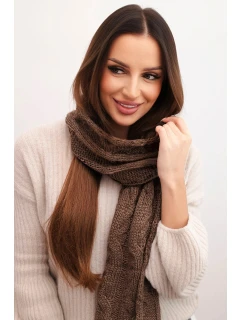 Dámský klasický vlněný šátek s copánkovým vzorem model 21876039 mocca - K-Fashion