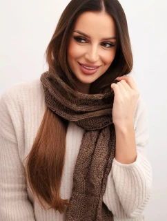 Dámský klasický vlněný šátek s copánkovým vzorem model 21876039 mocca - K-Fashion
