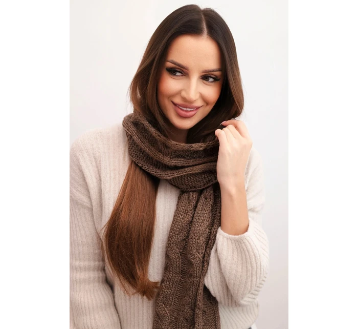 Dámský klasický vlněný šátek s copánkovým vzorem model 21876039 mocca - K-Fashion