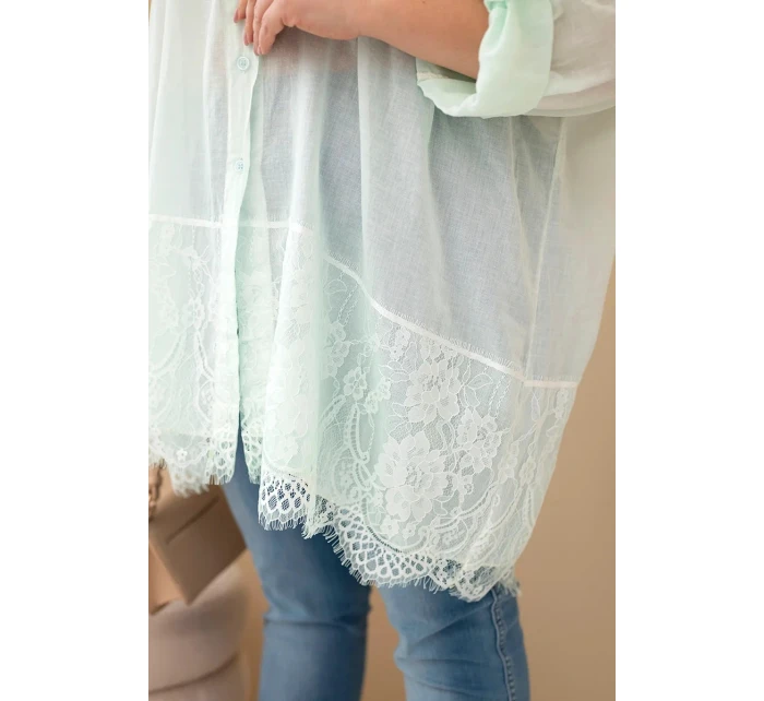 Dámská košile Plus Size bavlněná s krajkovým model 21886523 mentolová - K-Fashion