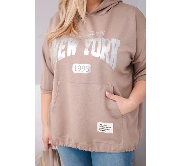 Dámská mikina Plus Size z viskózy s kapucí a klokaní kapsou fango