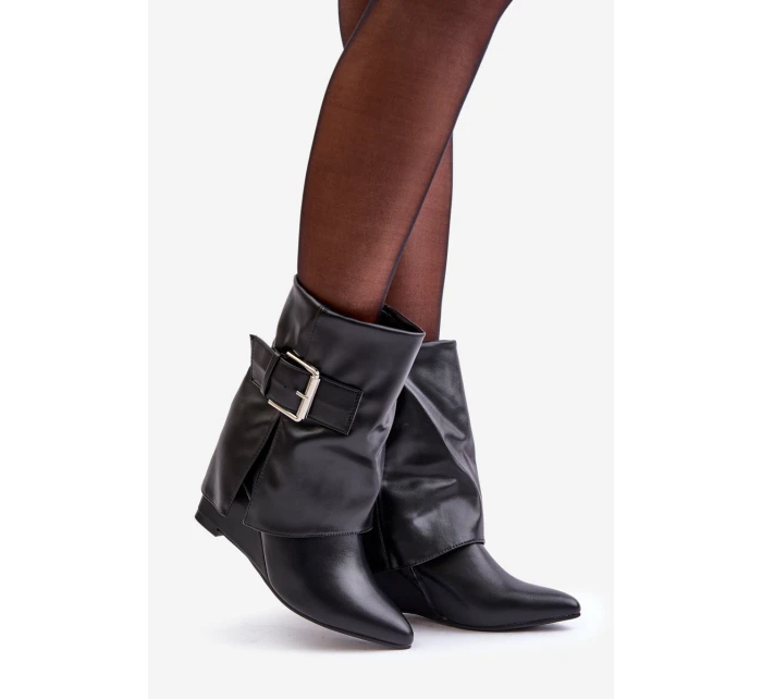 Boty Na Klínu S Svrškem A Přezkou Černé model 21679515 - Boto Boty Na Klínu S Svrškem A Přezkou Černé model 21679515 - Boto