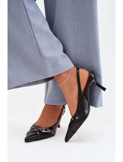 Dámské sandály na podpatku s pásky a přezkou Černé model 22027836 - Boto