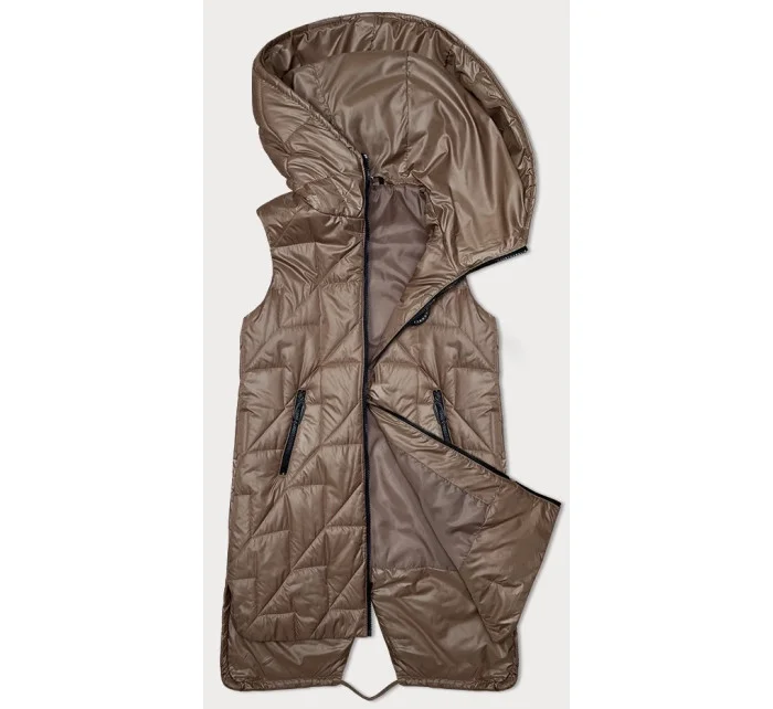 Tmavě béžová prošívaná dámská vesta s asymetrickou spodní částí S'West (B8237-101)