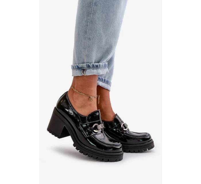 Zazoo 20175 Lakované Polobotky Dámské Na Podpatku Přírodní Kůže Černé