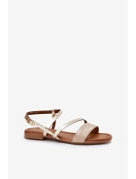 Kožené dámské sandály na plochém podpatku model 21697455 zlaté - Maciejka