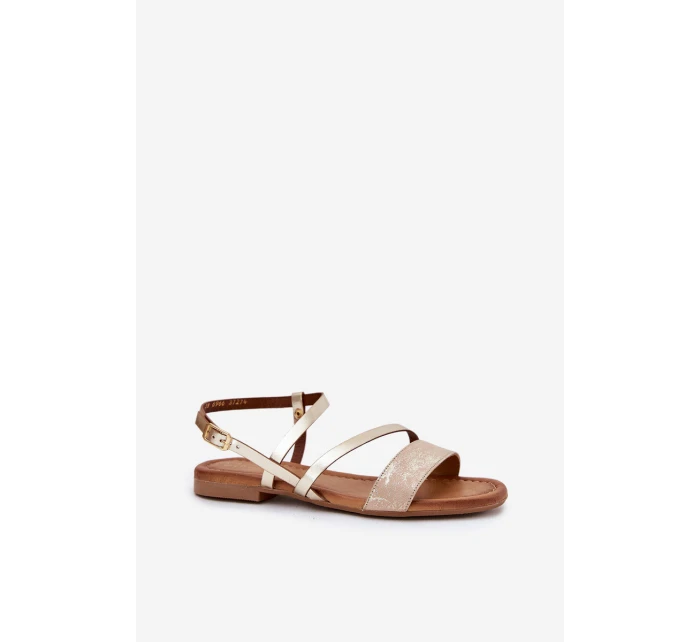 Kožené dámské sandály na plochém podpatku model 21697455 zlaté - Maciejka
