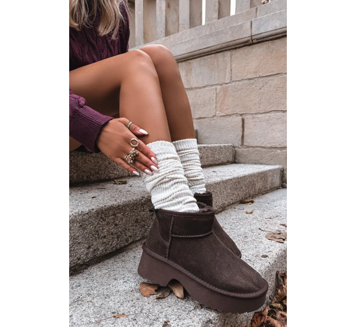 Dámské sněhule Milora z přírodního semiše s kožešinou – čokoládové