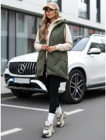 Dámská dlouhá prošívaná vesta s kapucí zelená FashionStreet TY5106 Dámská dlouhá prošívaná vesta s kapucí zelená FashionStreet TY5106