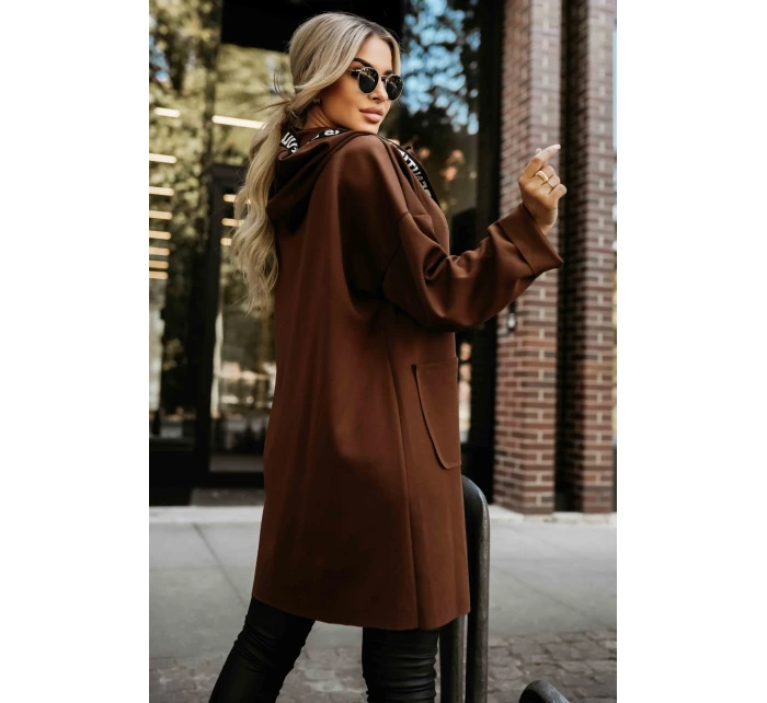 632-2 Ležérní kabát se zipem a módními detaily - čokoládový