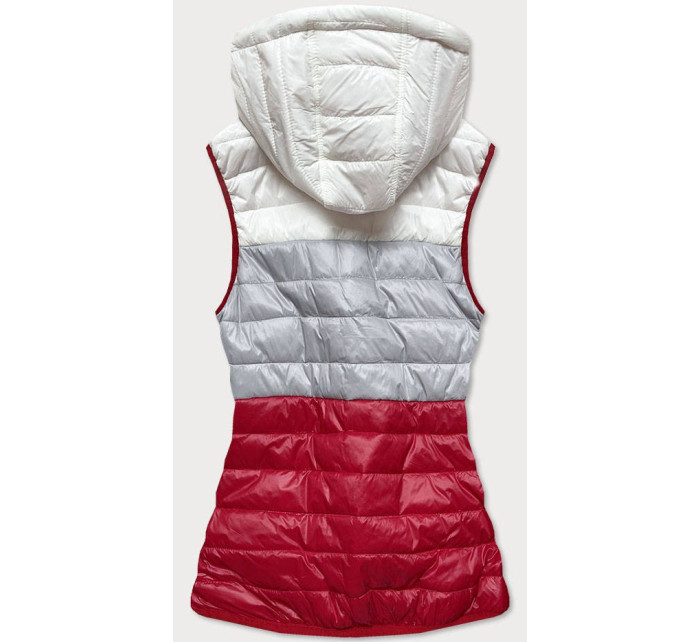 Bílo-šedo-červená dámská vesta s kapucí (6304)