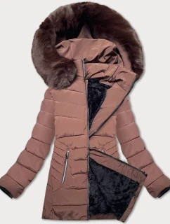 Prošívaná dámská zimní bunda v čokoládové barvě s kapucí model 21248289 - S'WEST