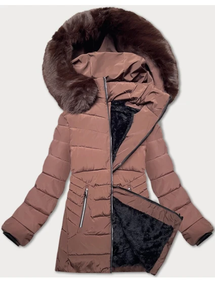 Dámská prošívaná zimní bunda v čokoládové barvě s kapucí S'west (B8299-14)