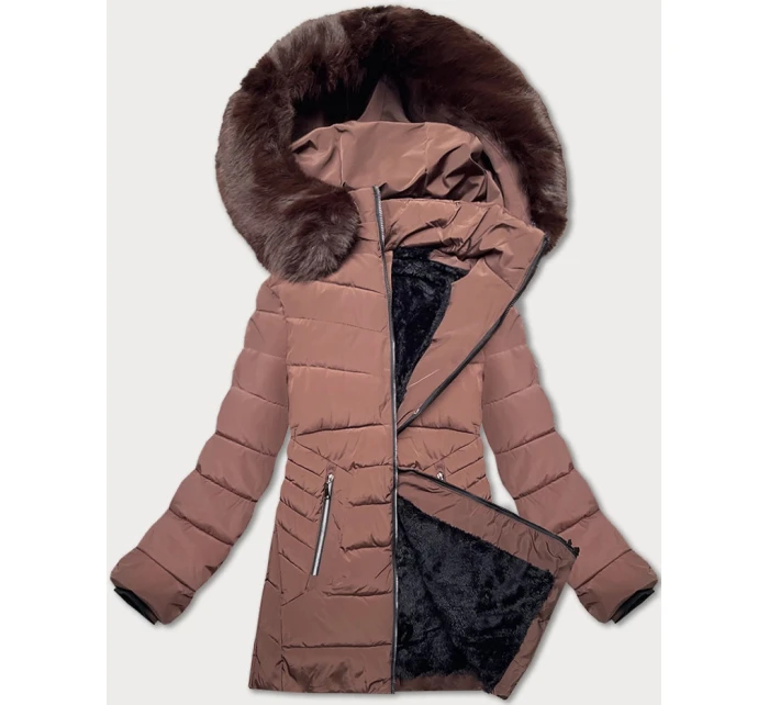 Dámská prošívaná zimní bunda v čokoládové barvě s kapucí S'west (B8299-14)