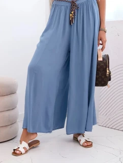 Dámské kalhoty z viskózy se širokými nohavicemi džínovina