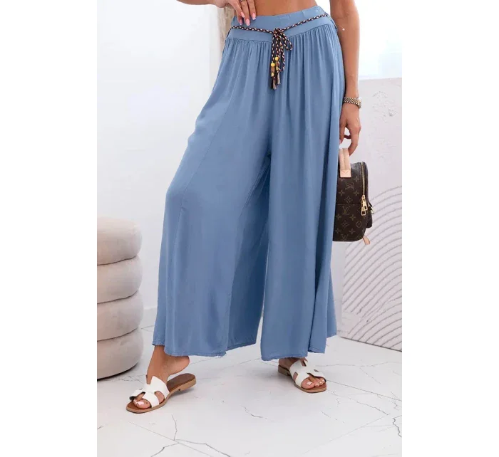 Dámské kalhoty z viskózy se širokými nohavicemi džínovina