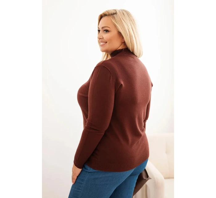 Dámský svetr Plus Size z viskózy s rolákem hnědý