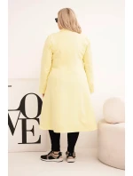 Dámský klasický kabát Plus Size s knoflíky a límcem žlutý