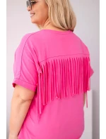 Dámská bavlněná halenka s výstřihem do V a třásněmi na zádech růžová