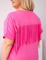 Dámská bavlněná halenka Plus Size s výstřihem do V a třásněmi na zádech růžová