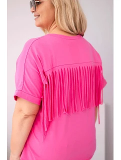 Dámská bavlněná halenka Plus Size s výstřihem do V a třásněmi na zádech růžová