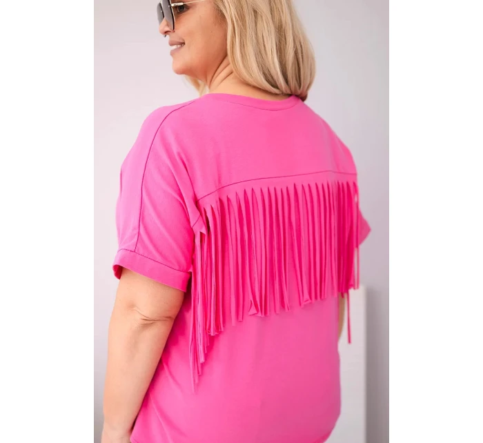 Dámská bavlněná halenka s výstřihem do V a třásněmi na zádech růžová