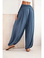 Dámské viskózové kalhoty s širokou nohavicí a nařasením džínové