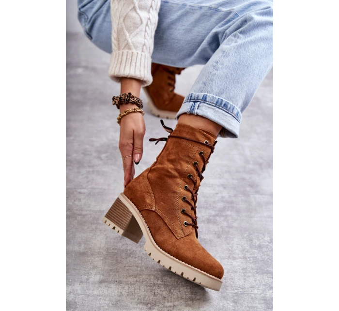 Dámské zateplené kozačky na vysokém podpatku Velbloud model 21596739 - Boto