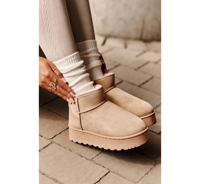 Sněhule Dámské Na Platformě Zateplené Kožíškem Béžové Xamella Sněhule Dámské Na Platformě Zateplené Kožíškem Béžové Xamella