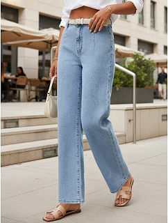 Jeansy damskie wide leg z wysokim stanem niebieskie model 22126325 - FashionStreet