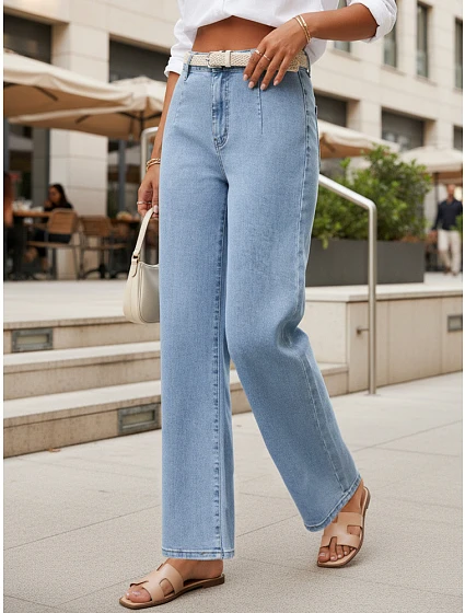 Jeansy damskie wide leg z wysokim stanem niebieskie model 22126325 - FashionStreet