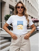 Dámské tričko s potiskem, bavlněné, klasické, bílé, FashionStreet NX8027RY