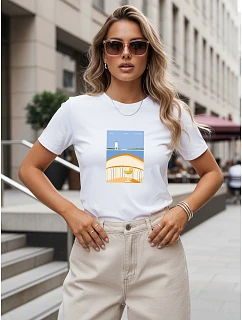 Dámské tričko s potiskem, bavlněné, klasické, bílé, FashionStreet NX8027RY