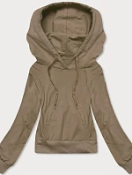 Krátká mikina s kapucí tmavě béžová (8B939-91)