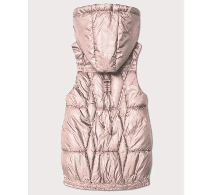 Krótki bezrękawnik damski z odpinanym kapturem Goodlookin blady różowy (B8258-51)