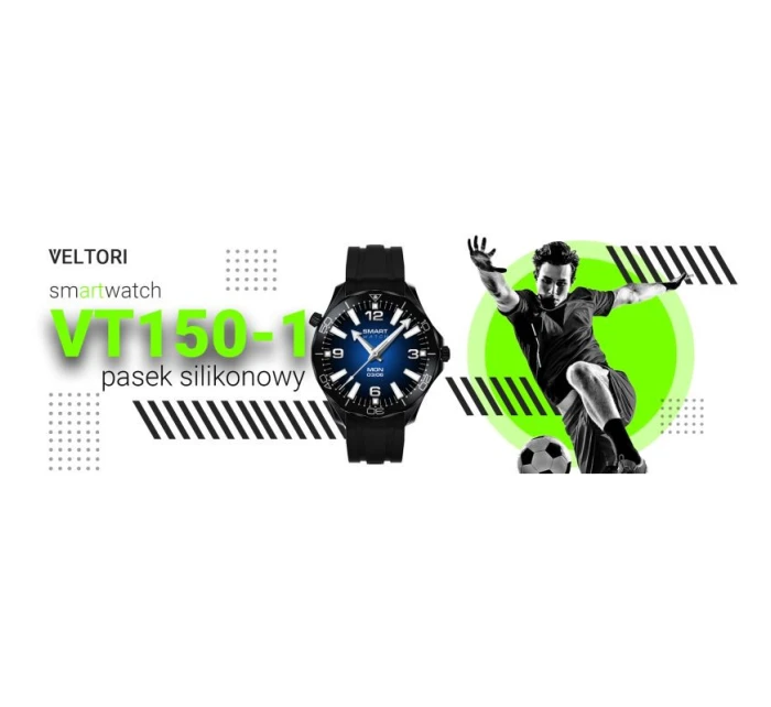 VELTORI VT150-1 Smartwatch Černý silikonový řemínek + černý náramek VELTORI VT150-1 Smartwatch Černý silikonový řemínek + černý náramek