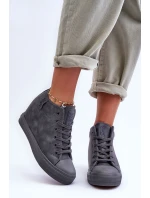 Dámské Kožené Tenisky Na Koturnu Big Star MM274005 Šedé Dámské Kožené Tenisky Na Koturnu Big Star MM274005 Šedé