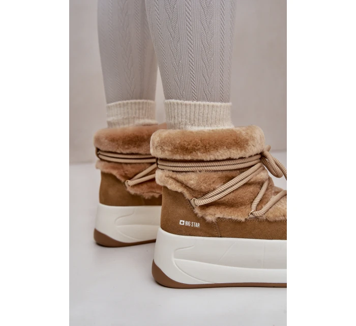 Kožené Dámské Sněhule Na Silné Podešvi S Kožešinou Big Star model 21669685 Hnědé - Big Star Shoes Kožené Dámské Sněhule Na Silné Podešvi S Kožešinou Big Star model 21669685 Hnědé - Big Star Shoes