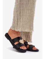 Dámské Pantofle Na Plochém Podpatku Se Zlatou Dekorací Černé Karinma