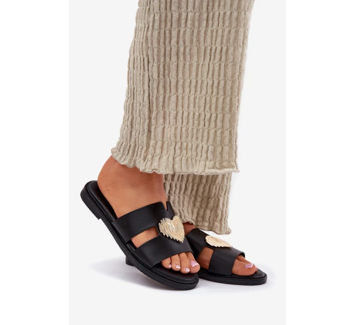 Dámské Pantofle Na Plochém Podpatku Se Zlatou Dekorací Černé Karinma