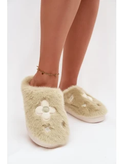Futrzané papuče s květinami pistáciové Selinne