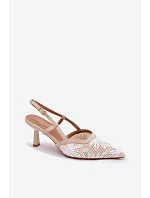 Sandály na podpatku s květinami Béžové Kelmira