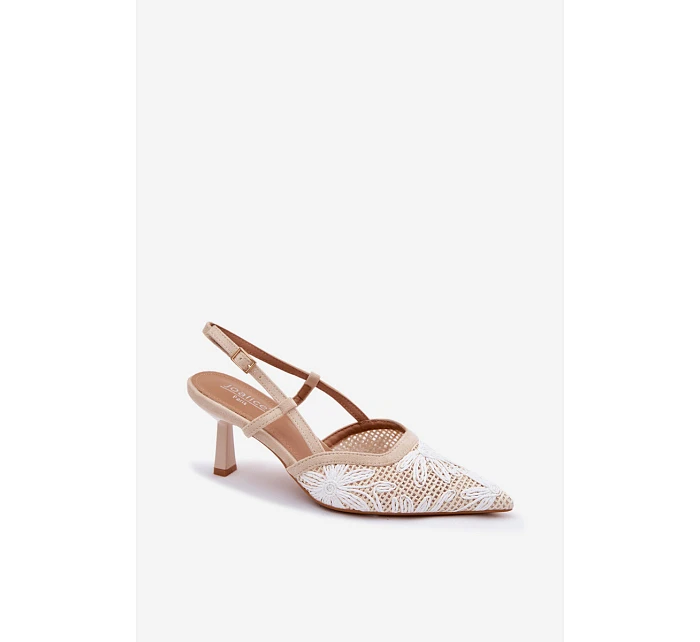 Sandály na podpatku s květinami Béžové model 22111412 - Boto