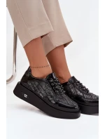 Dámské kožené šněrovací polobotky na platformě Artiker – černo/stříbrné