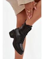 Zateplené dámské kotníkové boty z přírodní kůže na blokovém podpatku Vinceza – černé