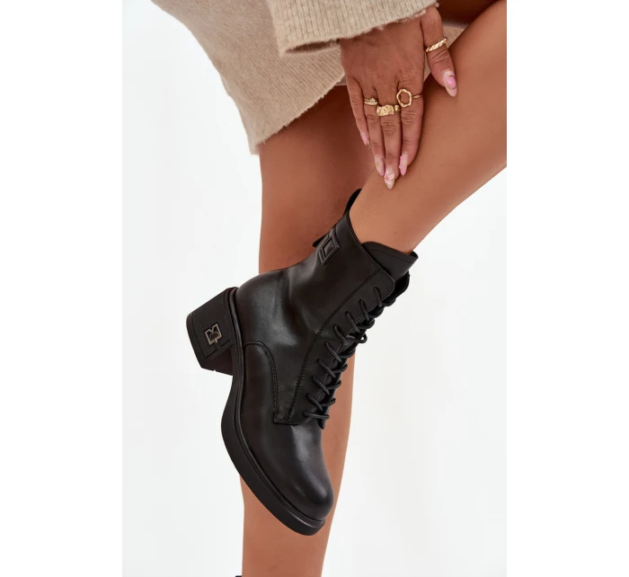 Zateplené dámské kotníkové boty z přírodní kůže na blokovém podpatku Vinceza – černé