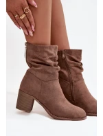 Dámské kotníkové boty s řasením na sloupkovém podpatku S.Barski – hnědé